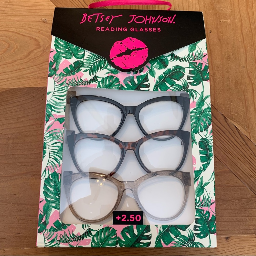Betsey Johnson Readers Reading Glasses +2.50 Black Tortoise Brown Tan Sparkle
